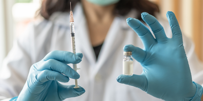 Woman holding vaccine vial